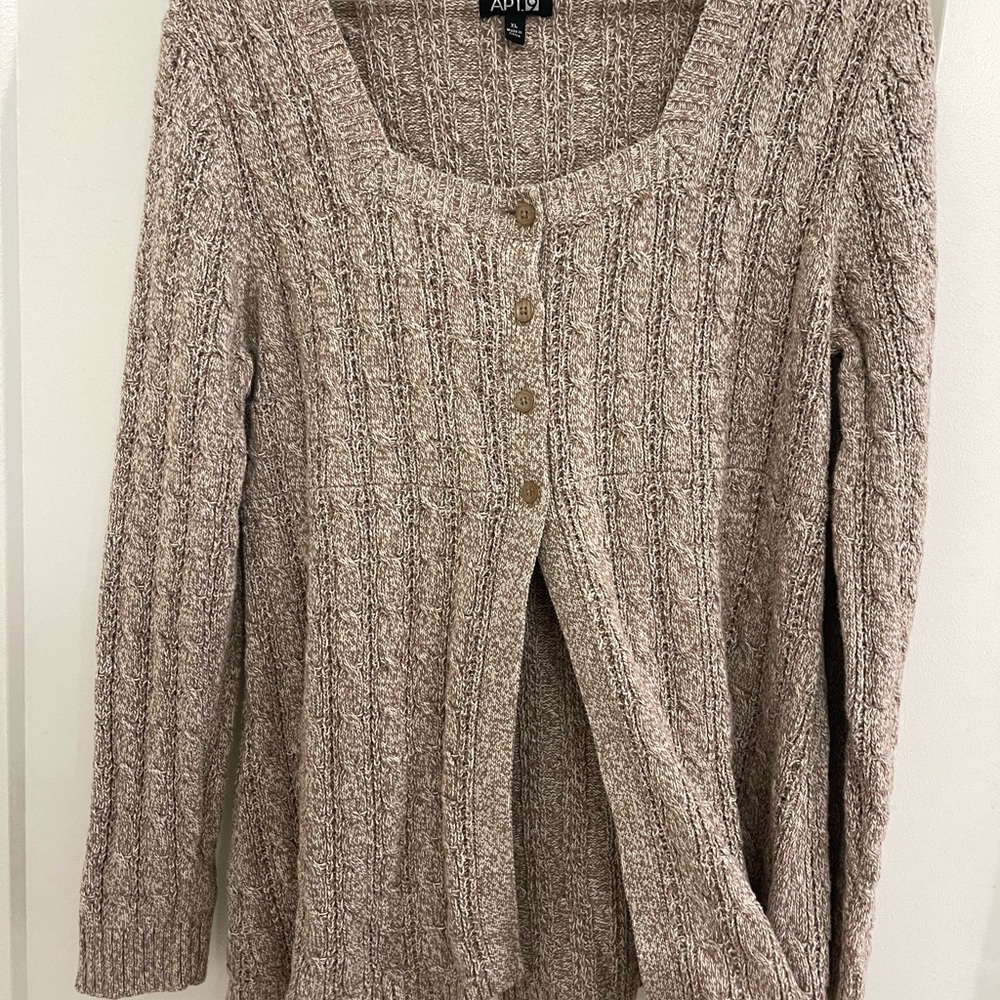 Vintage Babydoll Open Taupe Cable-Knit Button-Front Cardigan Cottagecore - Picture 4 of 6